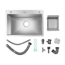 304 Edelstahl rechteckige Spüle mit Ablauf, Korb, herunterklappbarer Wasserhahn