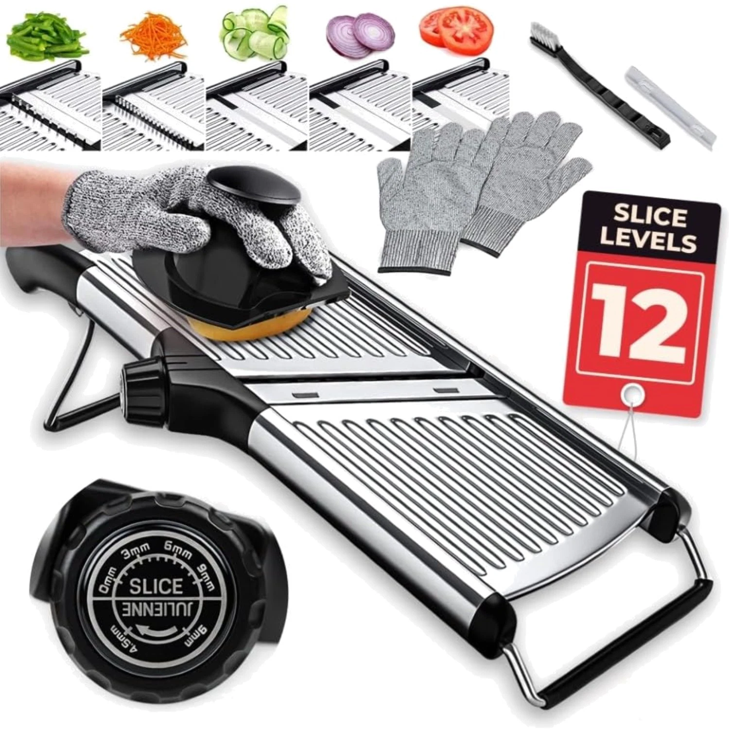 Stainless Steel Mandoline Slicer - Professional Food Cutter with Non-Slip Base