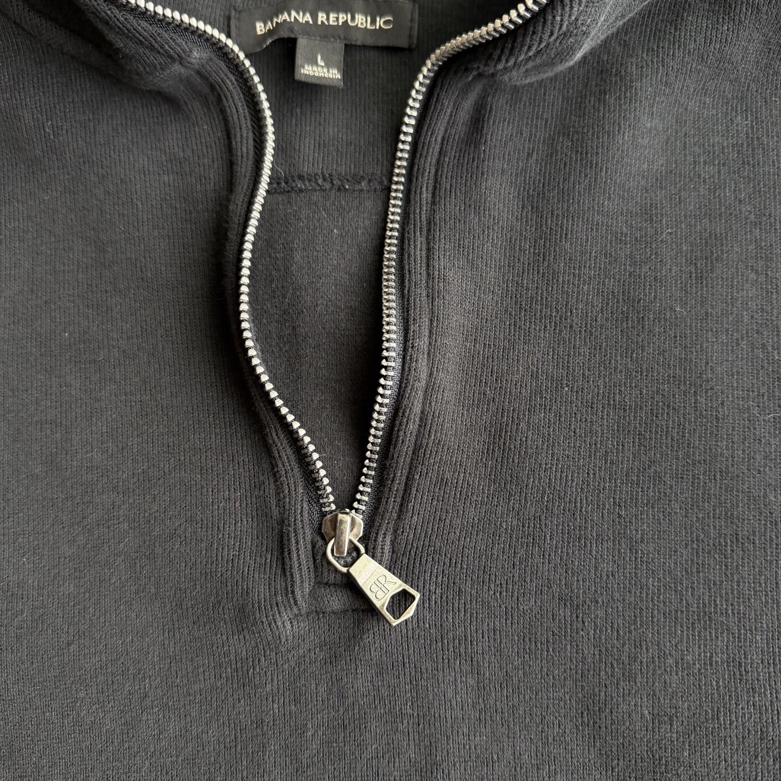 Banana Republic 1/4 Zip Sweater Mens L Black Tight Knit Pullover Preppy Soft thumbnail 4