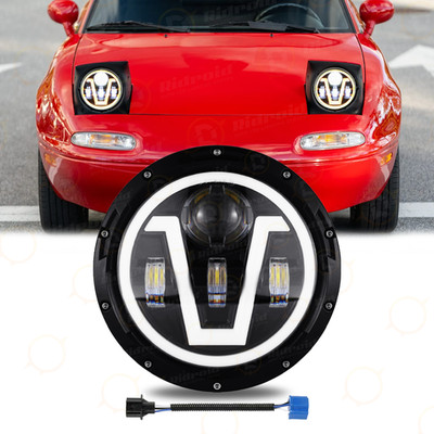 For Mazda Miata MX-5 MX5 1990-1997 DOT 7'' inch Round LED Headlight V Halo DRL
