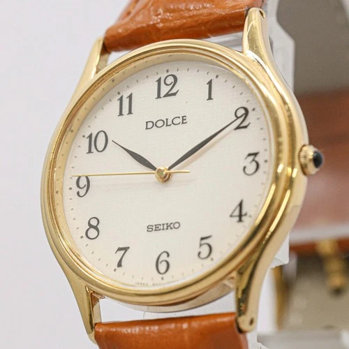 *NEAR MINT* Vintage SEIKO Dolce 8N41-6060 Quartz Gold 31mm White Arabic Dial Men