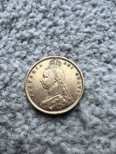 1892 British Half Sovereign Gold Coin, Queen Victoria Jubilee Head, Shield Back