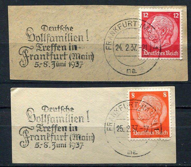 German Reich WW II : 2 nice slogan cancel from 1937 - 2 diff. dates - Frankfurt