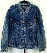 Vintage 1980's Lee Men's Acid Wash Blue Jean Denim Trucker Jacket Size XL