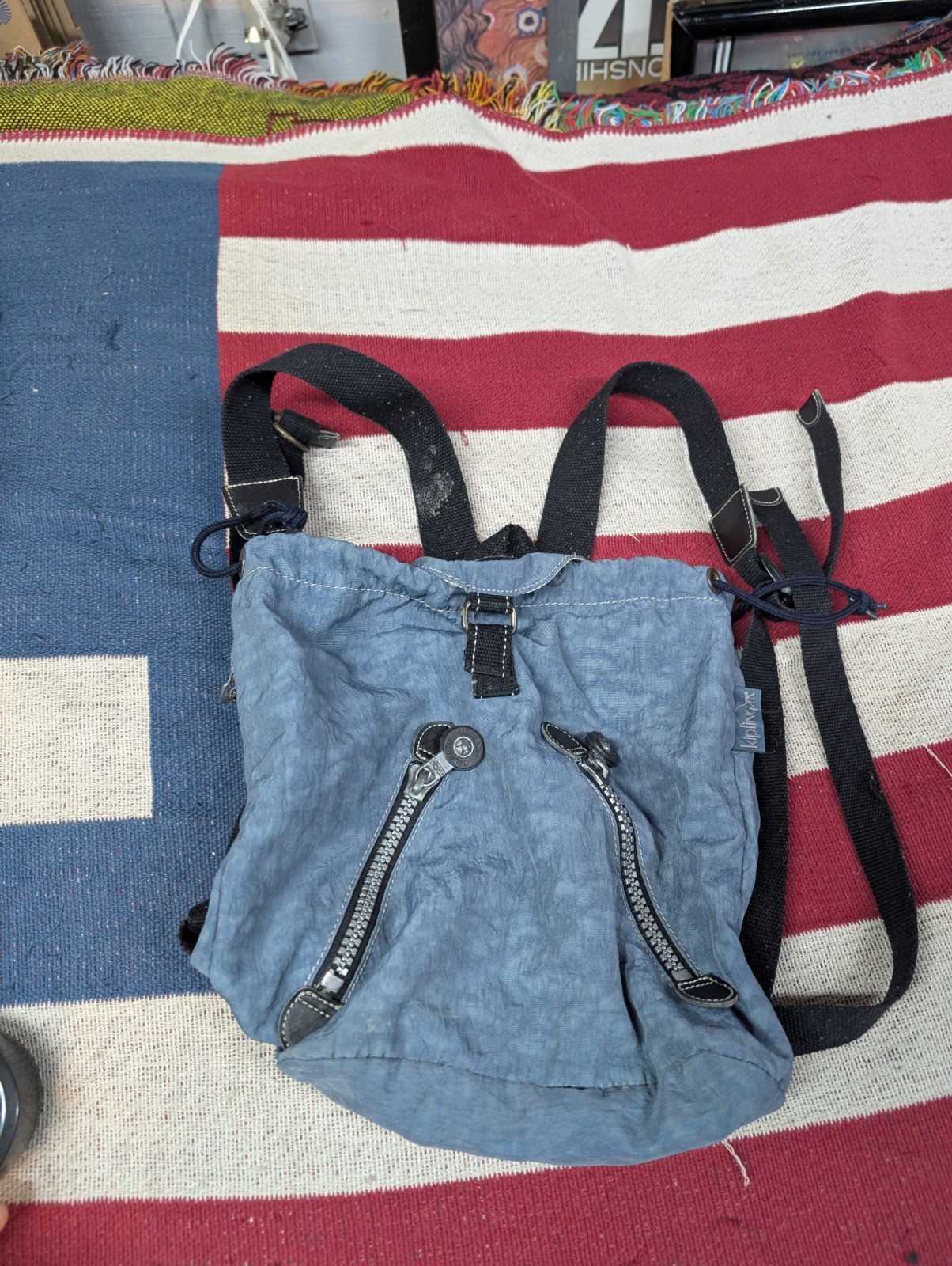 Kipling Backpack Drawstring Blue Vintage - image 1