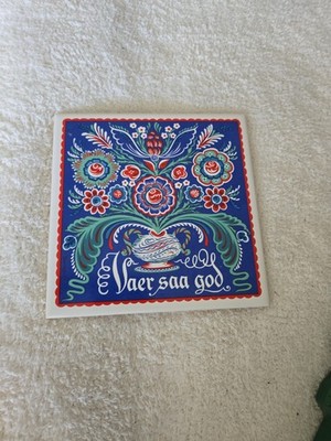 Vintage Berggren Trayner Scandinavian Folk Art 6'' Cer Tile Trivet   ''Vær saa God