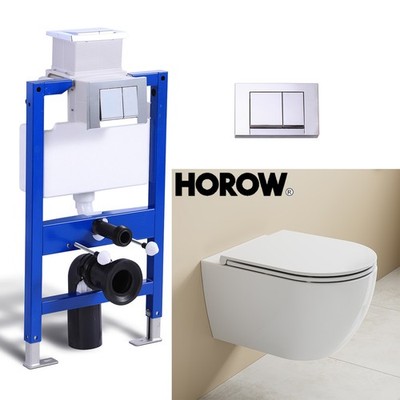 HOROW Vorwandelement Komplettset Hänge Wand-WC Spülrandlos Softclosedeckel