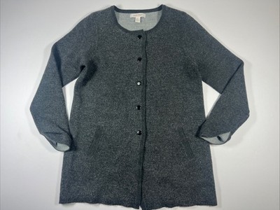 ELLEN TRACY Cardigan Sweater XL Wool Blend Duster Coat Button Snap Knit Gray