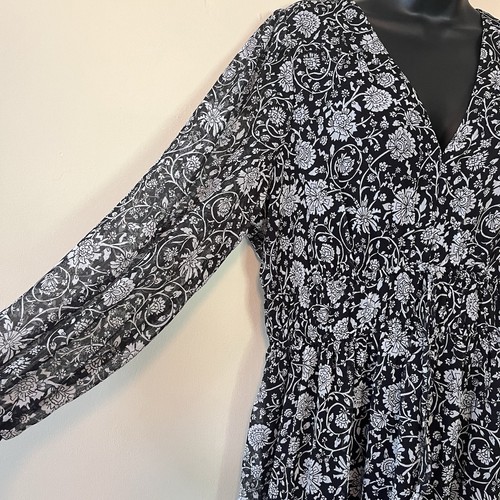 Antiguo Vestido Azul Marino L En Niveles Cottage Prairie Femenino En Niveles Boho Negro Blanco - Imagen 13 de 13