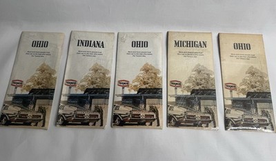 Lot of 5 1970 s Texaco Rd. Maps Ohio,Michigan,Indiana. Sealed ( Never Opened)