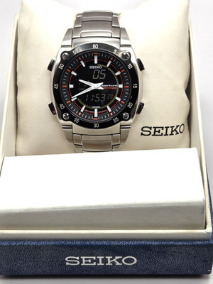 Seiko Sportura Men's Black Dial Ana-Digi Chrono Alarm Day Date 42mm H024-00A0