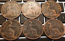 6x Victorian Bun/Young Head One Penny Coin