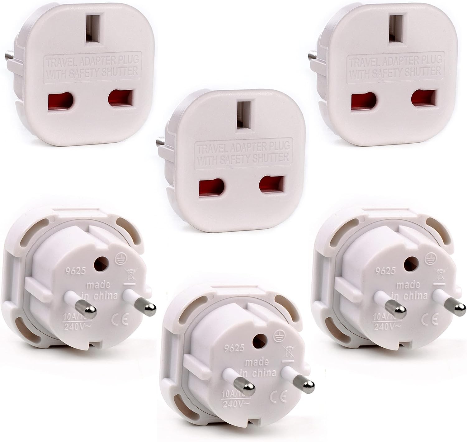 EU Travel Adapter UK to European Plug Adapter Type C E F White Compact