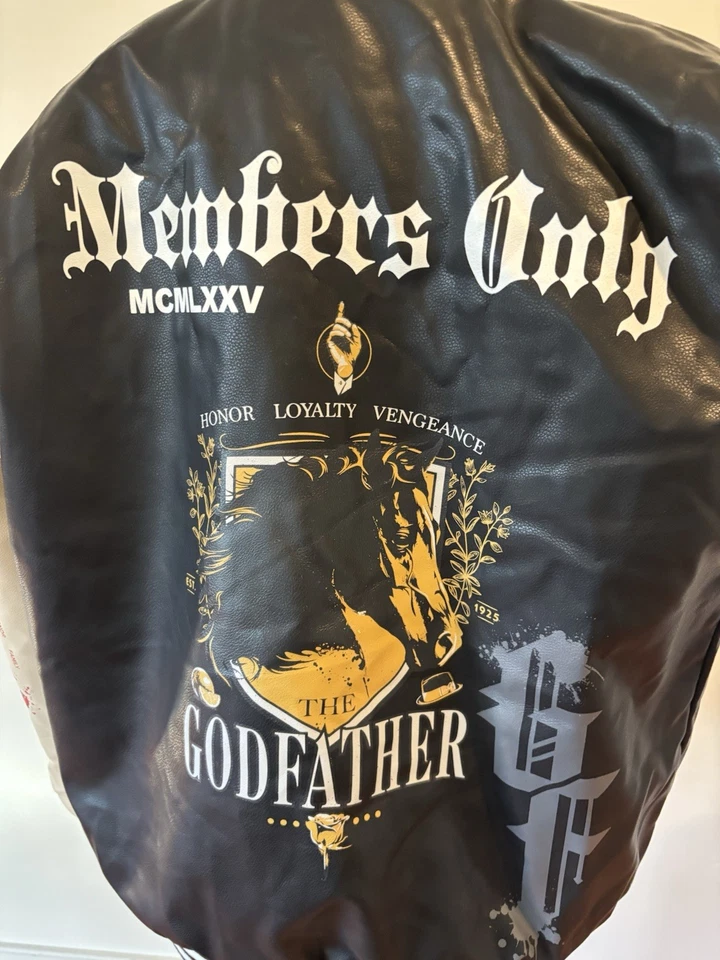 Members Only The Godfather Faux Leather Bomber Varsity Jacket Men’s Large New - Image 4 of 4