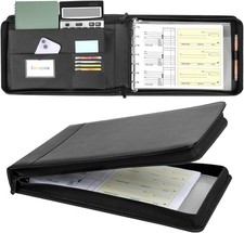 Business Checkbook Binder with Zipper Pouch, 7 Ring PU Leather Check Binder Hold