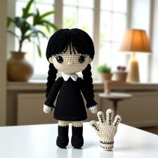 HOT Handmade Crochet Doll, Black Dress Plushie, Amigurumi Toy