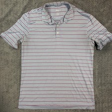 Johnnie-O Polo Shirt Mens Large Blue Striped Performance Stretch Golf Logo
