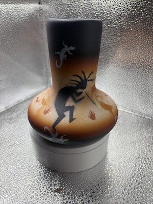 Signed Stone Vision Handpainted Native American Stoneware Vase Kokapelli Dancer