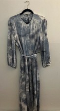 ZARA M Blue/White Tie Dye Maxi Dress Button Front Festival Hippie Boho # 8745