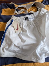 Vintage Retro Nike Rugby Shorts. New Old Stock. White With Blue Side Stripe 2XL