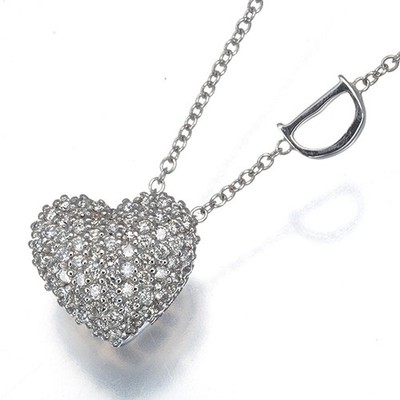 Auth DAMIANI Necklace Diamond Heart Paved 18K 750 White Gold