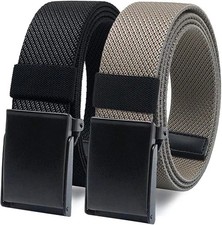 Nylon Elastic Stretch Belt-2 Pack Men Casual Golf Belt Military Metal Buckle ...
