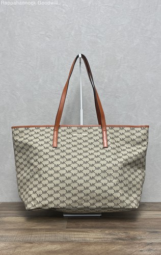 Michael Kors Brown Signature Jet Set Tote Bag Large Canvas Leather Trim