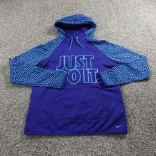 Nike Hoodie Womens S Blue Therma FIT Just Do It Graphic Pullover Sweatshirt Gym