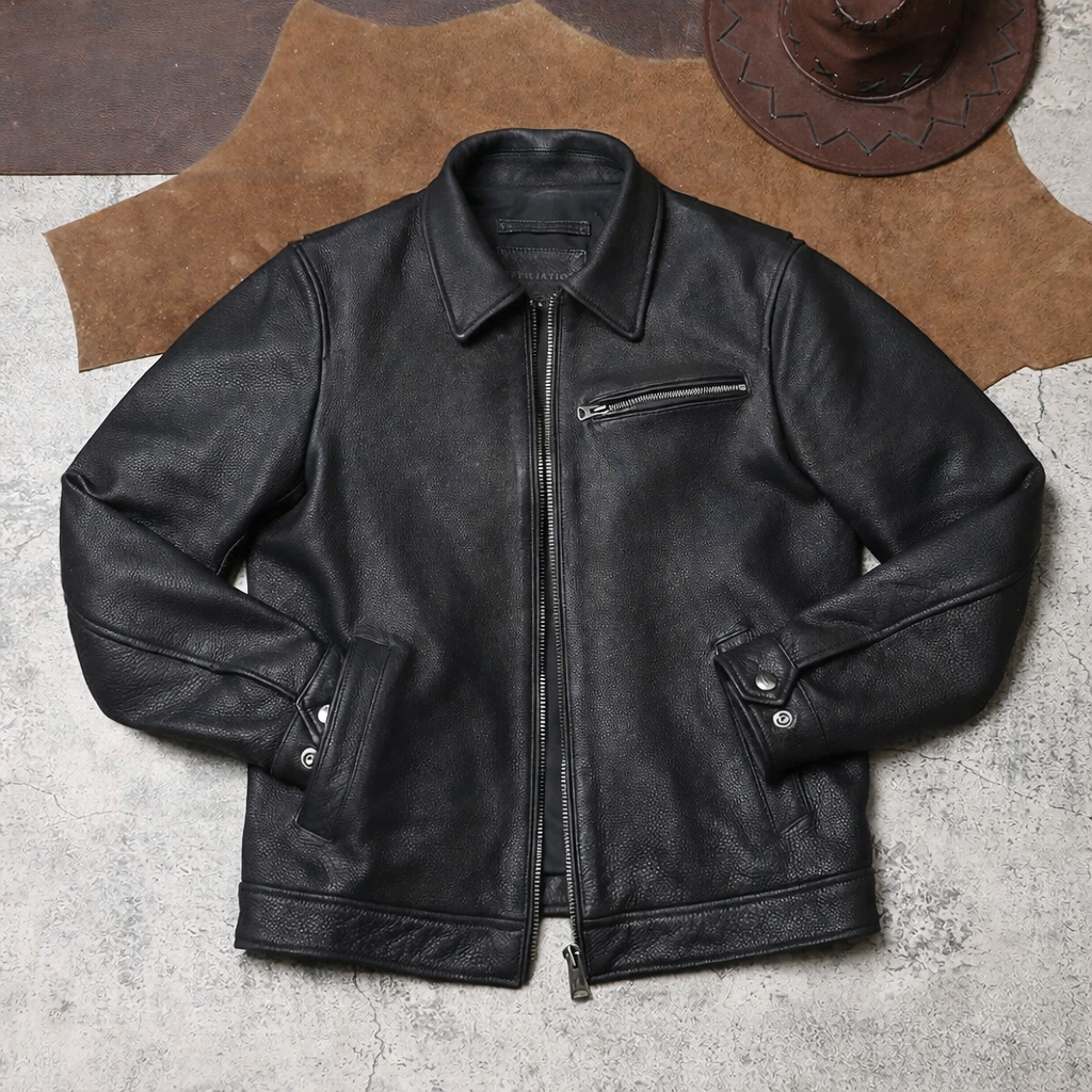 Full Grain Cowhide Vintage Genuine Leather Jacket With Free Pickleball Racket
