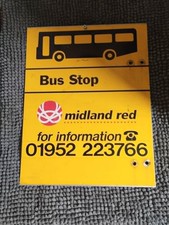 RARE VINTAGE MIDLAND RED METAL DOUBLE SIDED BUS STOP SIGN