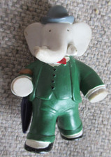 King Babar Elephant figure with bowler hat, red bow tie and umbrella, 3"