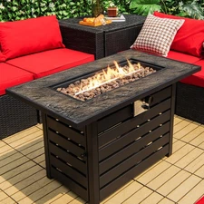 42" Propane Fire Pit Table Rectangular Gas Fire Table w/ 50,000 BTU Heat Output