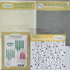 Taylored Expressions BIRTHDAY BLOWOUT - Stencil, Die, Embossing Folder, Foil Its