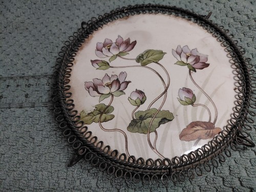 Antique Flue Cover Ceramic with Water Lily Design 6 7/8" wide