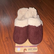Muk Luks Women's Slip-On Knit Slippers Burgundy Fair Isle Faux Fur Size 9-10