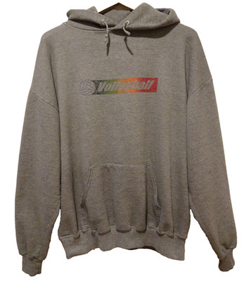 XL Vtg 90s Y2K Volleyball Rainbow Jerzees Gray 55/45 Boxy Hoodie Sweatshirt