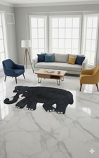 Hand Tufted Rug Black Elephant Shape, Modern Animal Design D cor