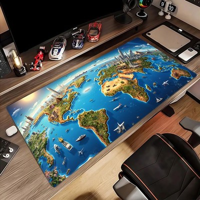 40*90cm World Map Desk Mat & Non-Slip Mouse Pad - Large Scale Global Geography D