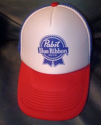 Vintage Pabst Blue Ribbon 1970s PBR Beer Trucker Hat Foam Mesh Snapback Cap Blue