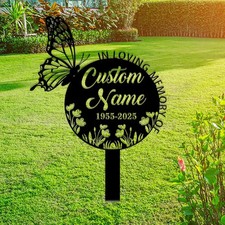 Personalized Memorial Stake Metal Sign, Butterfly Memorial Stake, Grave Marker