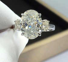 5.00 TCW Oval VVS1 Moissanite Three Stone Engagement Ring 14K White Gold Plated