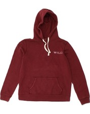 JACK WILLS Womens Graphic Hoodie Jumper UK 12 Medium Maroon Cotton AE82