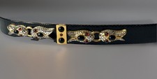 Vntg Judith Leiber Black Snakeskin Belt Jeweled Rhinestone Gold Tone Buckle 34