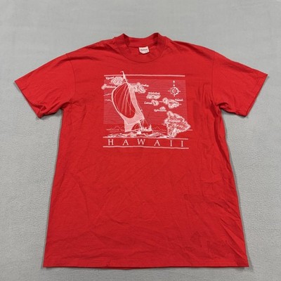 Vintage Hawaii shirt mens Large Red stedman graphic tee 80s tourist surf beach