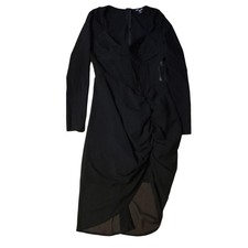 Pretty Little Thing SHAPE Black 10 Ruched Midi Dress Long Sleeve Corset Bust Rib