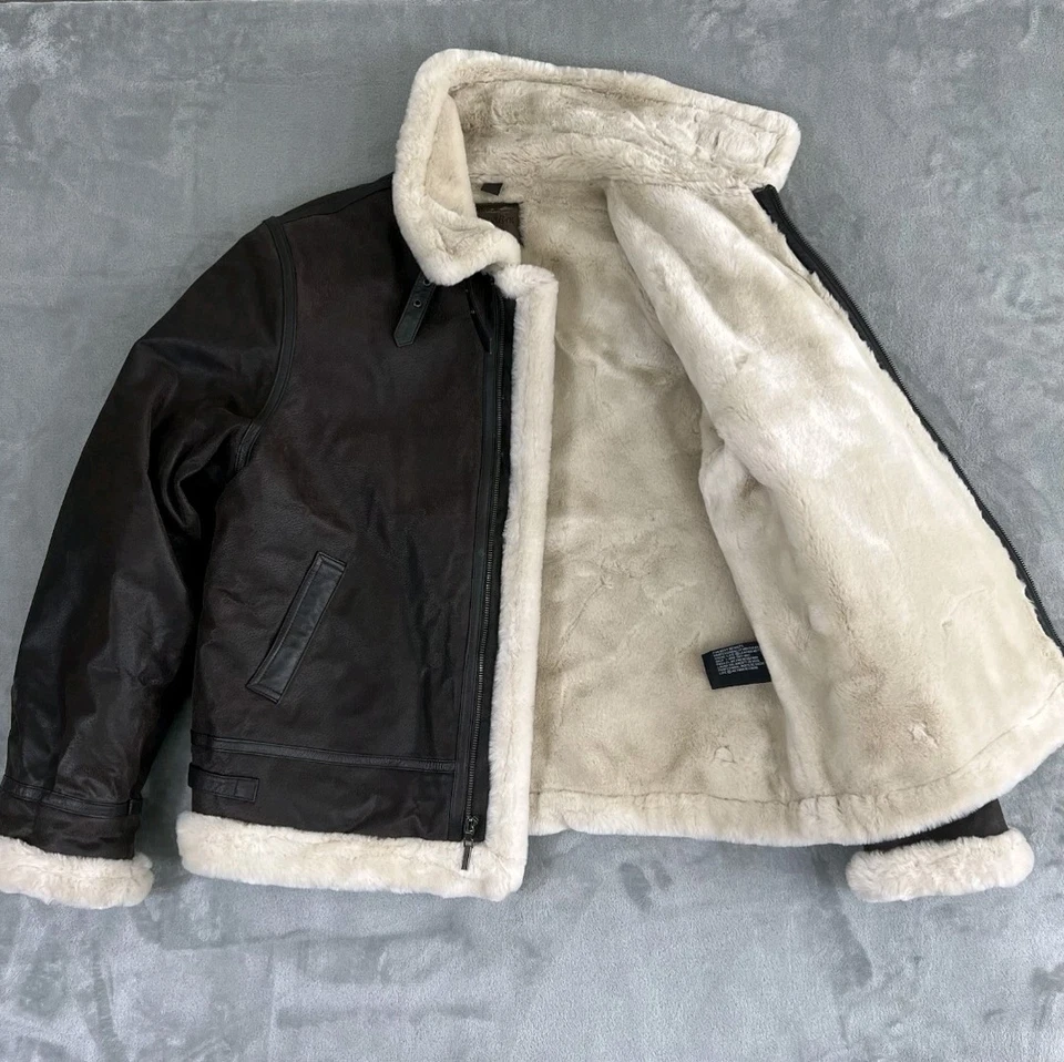 Chaqueta De Colección St Johns Bay Para Hombres XL Cuero Marrón Aviador B3 Bombardero Sherpa Piloto Foto 3 de 4
