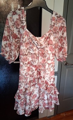 mi ami Womens S Floral Print Cold Shoulder Dress