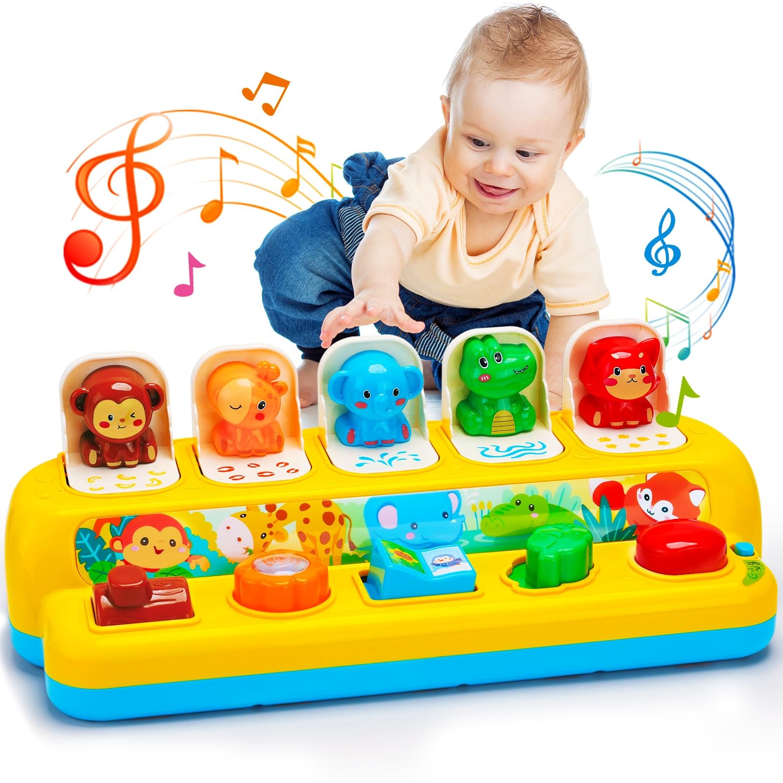 Interactive Pop-Up Animal Toys with Music & Light for Montessori Learning