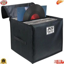 Vinyl Record Storage Box Waterproof Organizer Holds 90 12 Inch Albums Lid Handle