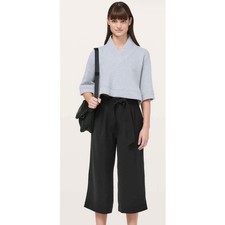 Lululemon Black Wide Leg Cropped Pants Size 10 Drawstring High Rise Trouser